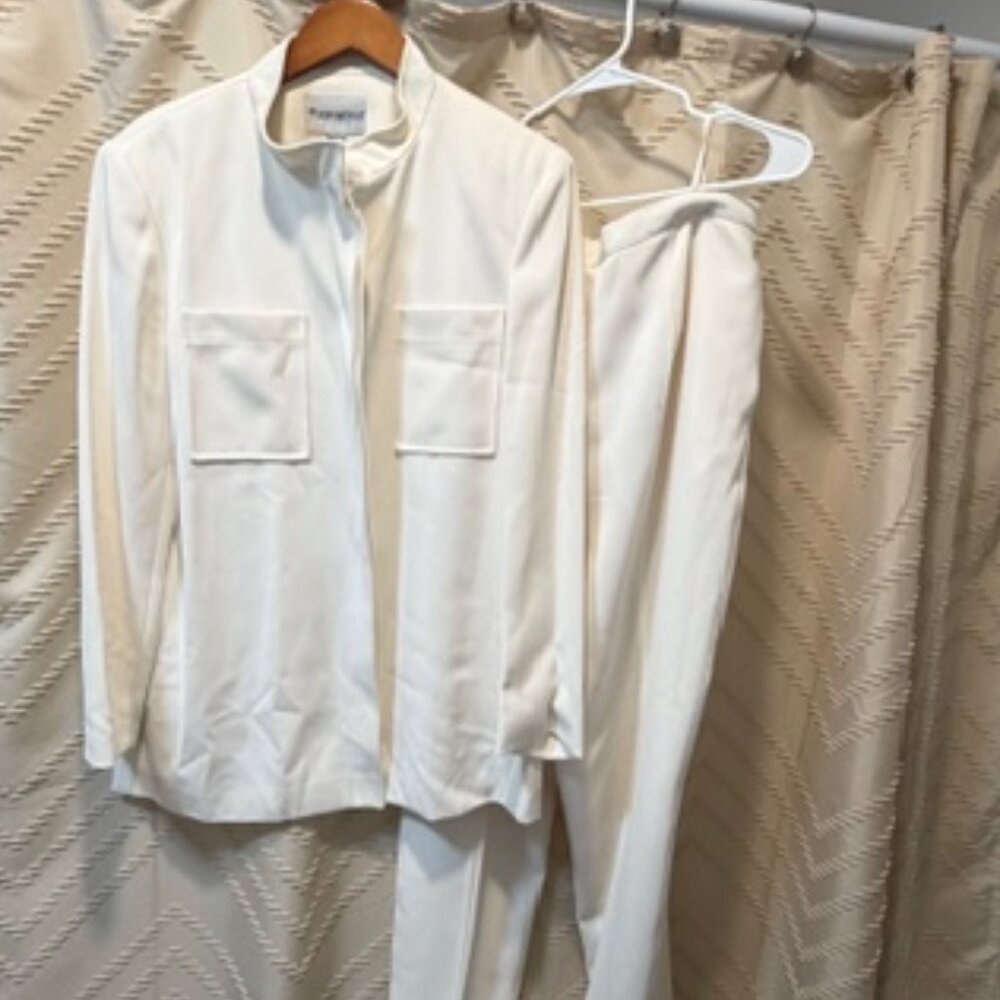 John Meyer Norwich Pantsuit 14 Ivory Vintage 90s Lined Made Romania - Picture 3 of 16